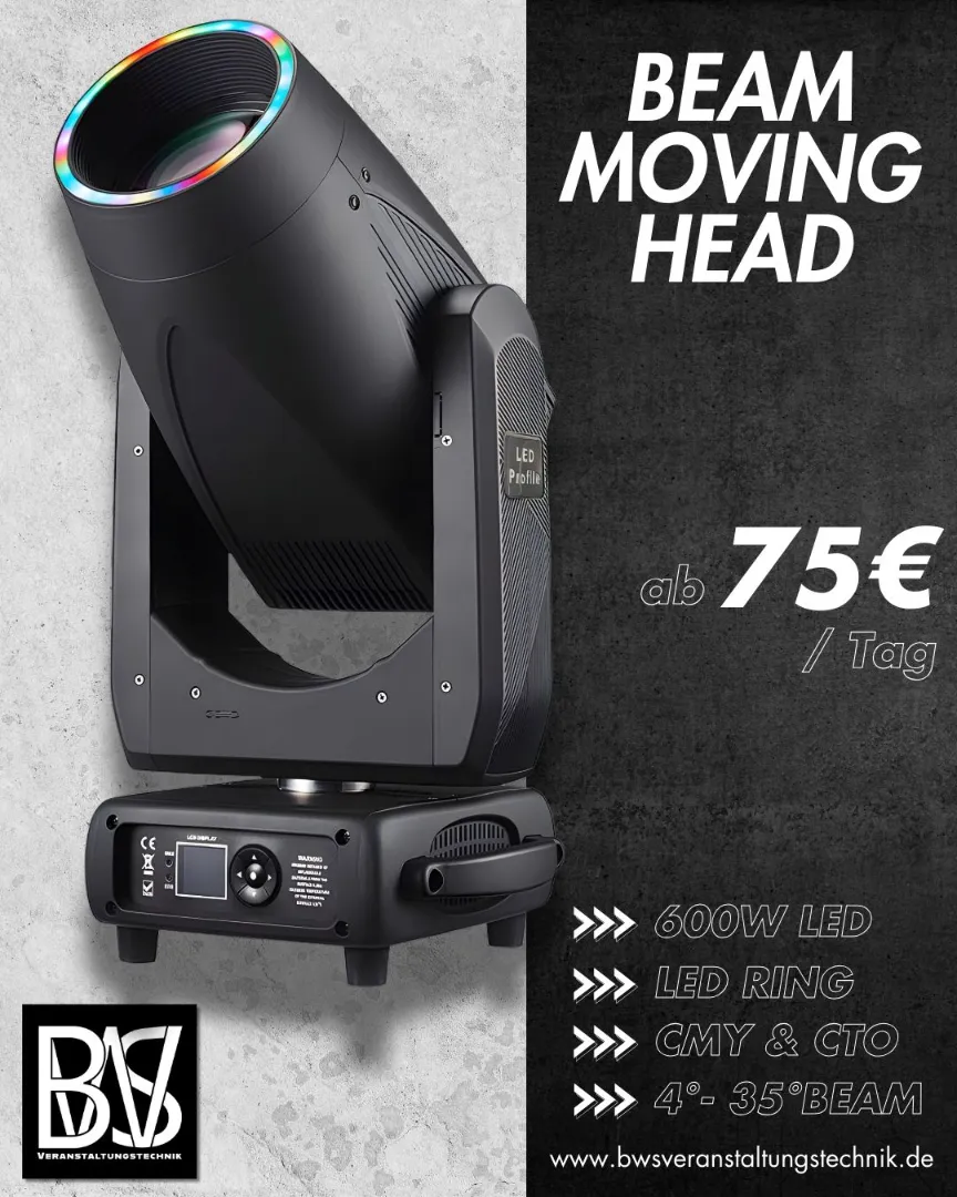 600W CMY Beam Moving Head mieten – BWS Veranstaltungstechnik Wittlich
