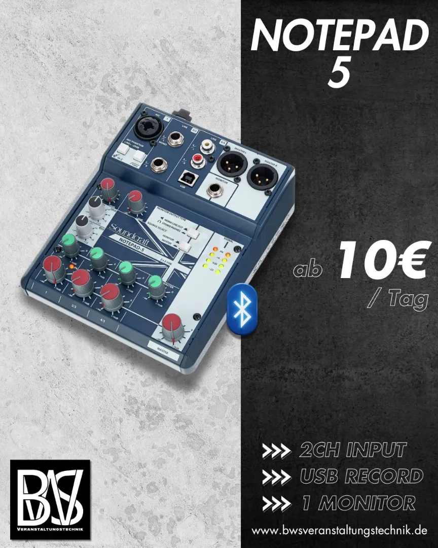 Soundcraft Notepad 5 mieten Wittlich – BWS Veranstaltungstechnik